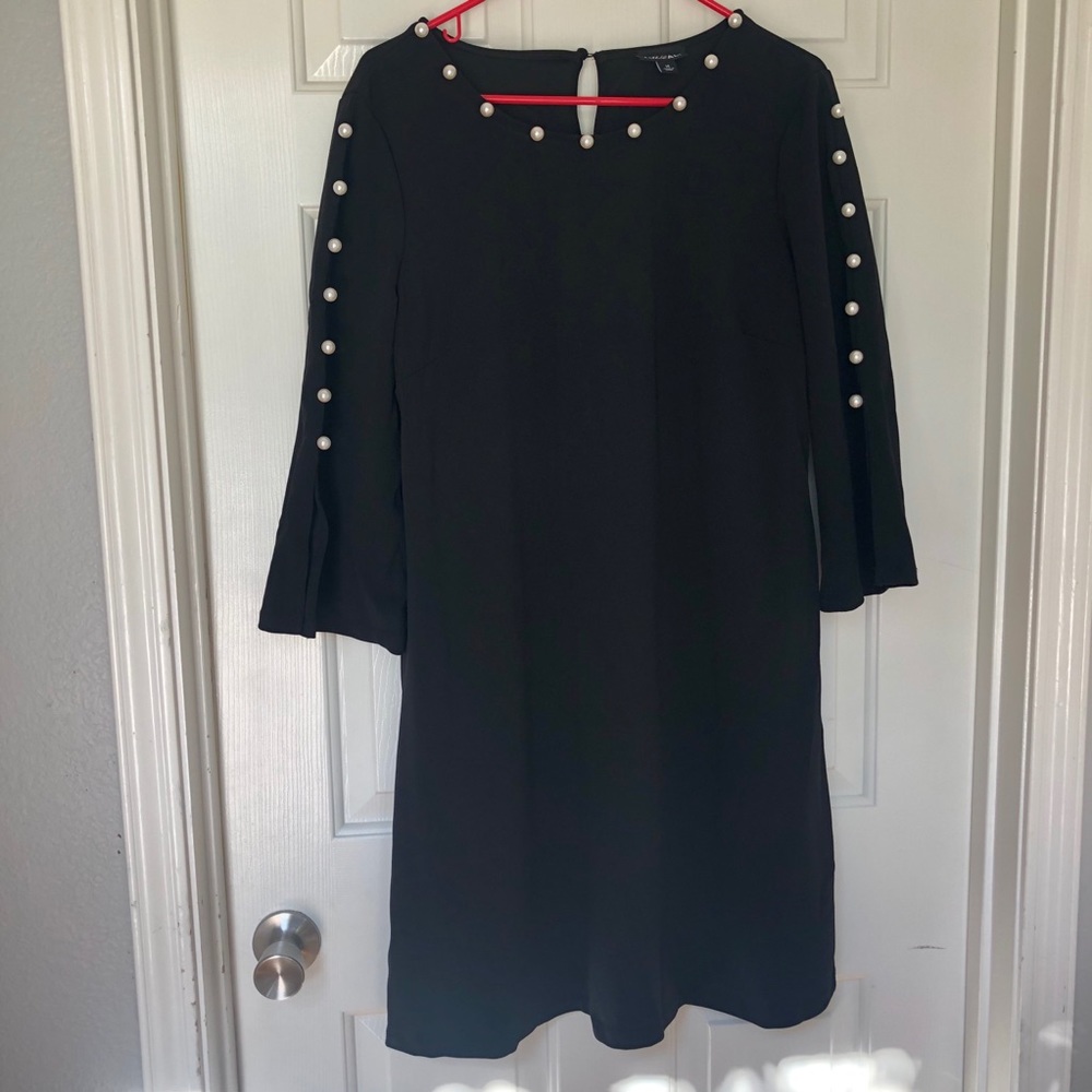 Roz & Ali Black Cocktail Dress with Pearl Details